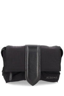 Jacquemus men’s le bambino crossbody bag in black with sleek nylon body and contrasting leather flap