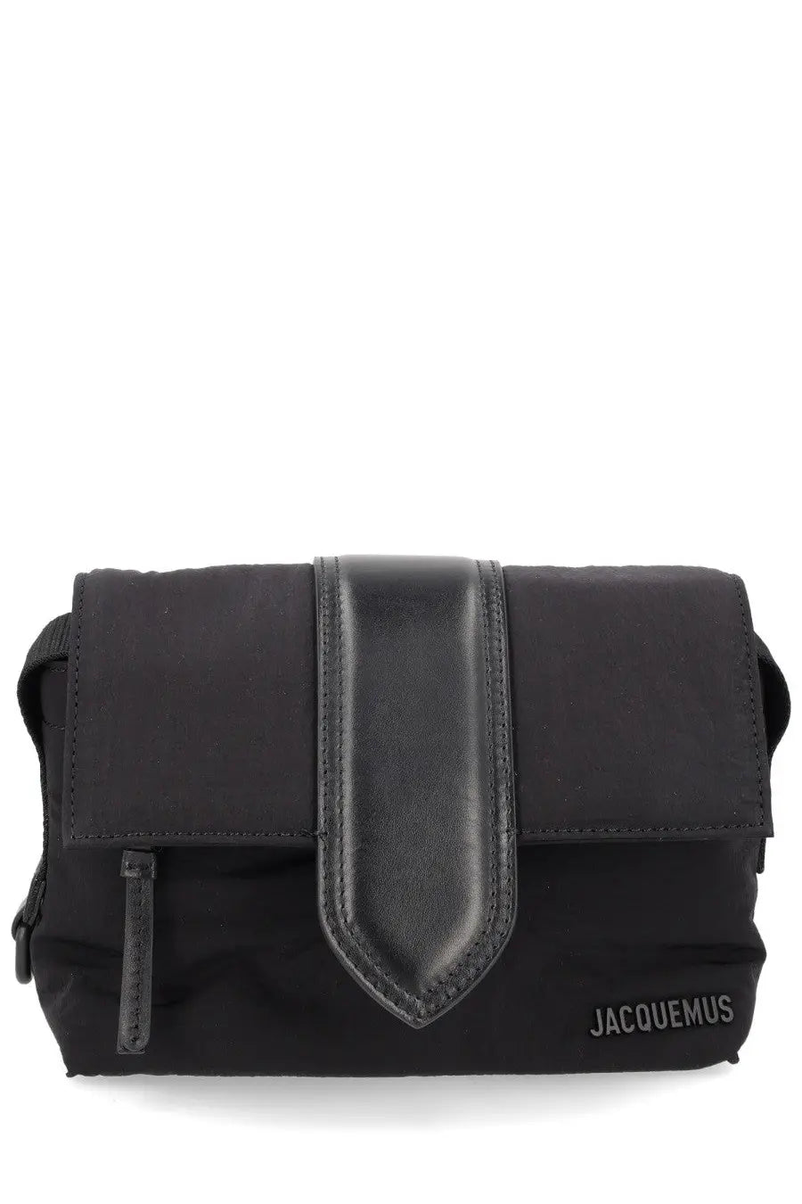 Black jacquemus men’s le bambino crossbody bag with sleek nylon body and contrasting leather flap