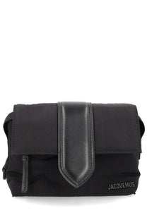 Black jacquemus men’s le bambino crossbody bag with sleek nylon body and contrasting leather flap
