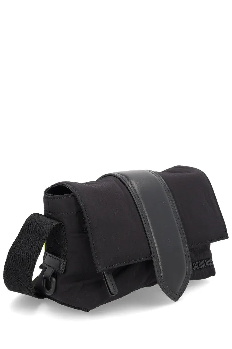 Jacquemus men’s le bambino bag black crossbody with sleek minimalist design matte black leather strap and subtle branding