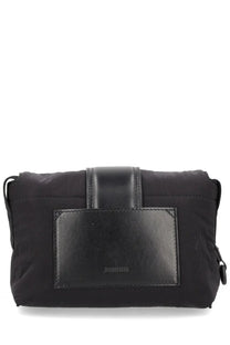 Jacquemus men’s le bambino bag black nylon crossbody with leather flap and brand logo patch