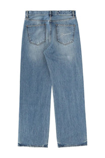 Jacquemus men’s light-wash denim jeans in blue with a relaxed straight-leg cut and subtle thigh fading