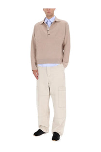 Jacquemus men’s le pallone jersey beige long-sleeved knit sweater with collar and buttoned placket