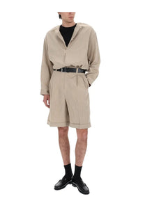 Beige linen-blend button-up shirt with relaxed fit and subtle waist pleats from Jacquemus men’s LE Shorts Pastro Beige collection