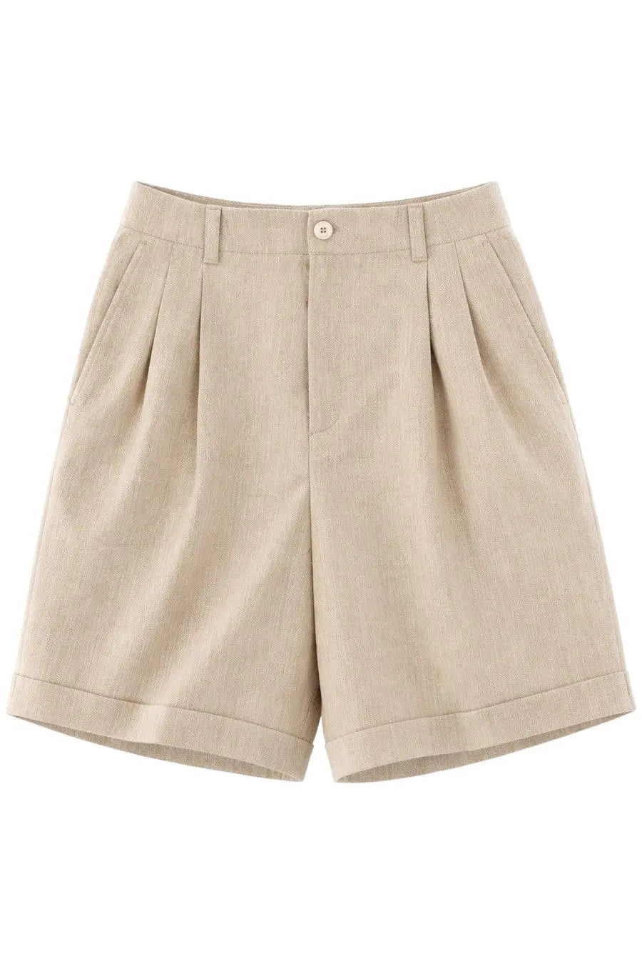 Jacquemus men’s le shorts pastro beige pleated linen shorts with button closure and rolled cuffs