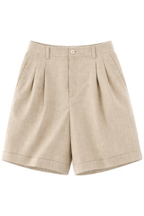 Jacquemus men’s le shorts pastro beige pleated linen shorts with button closure and rolled cuffs