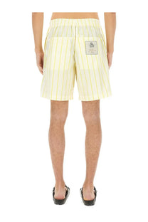 Jacquemus men’s short aloe beige cotton shorts with light yellow and white vertical stripes and drawstring waistband