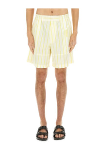 Jacquemus men’s short aloe beige with light yellow and white vertical stripes and a relaxed fit