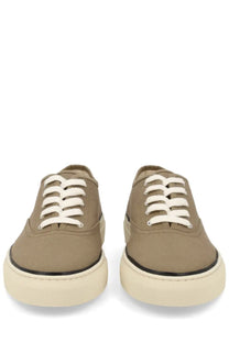 Jacquemus men’s sneaker é é brown tan canvas low-top sneaker with white laces and cream rubber sole