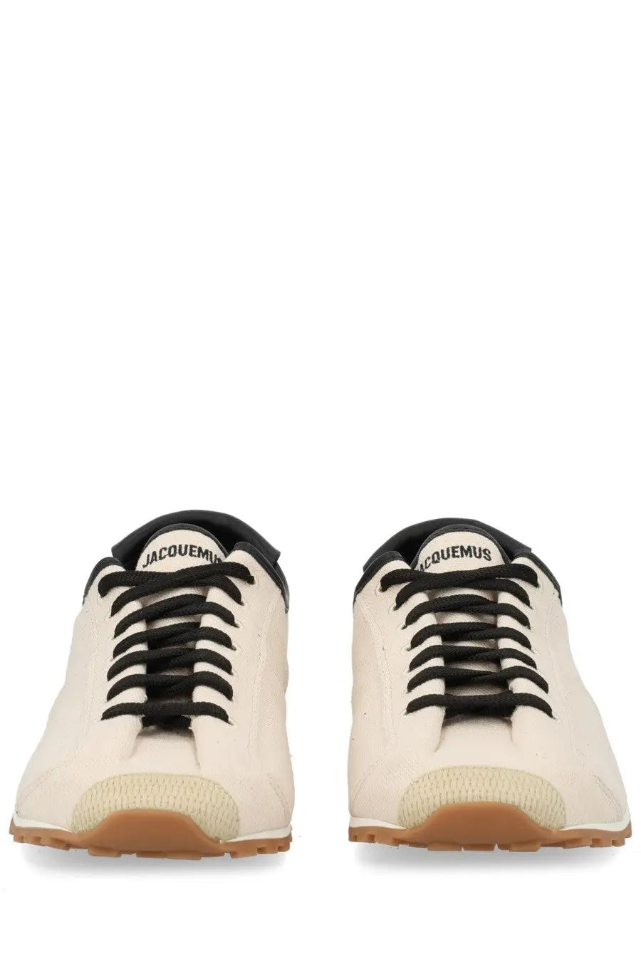 Jacquemus men’s sneaker les tennis white cream leather with black laces tan rubber sole and brand name on tongue