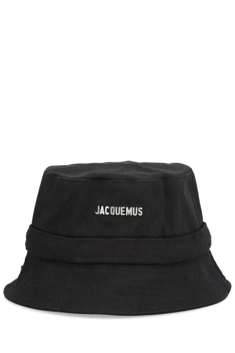 Black canvas bucket hat with white embroidered jacquemus logo from the jacquemus unisex cappello bucket gadjo collection