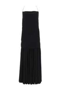 Jacquemus women’s abiha long dress black sleeveless with thin spaghetti straps and pleated maxi skirt