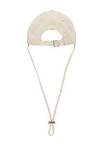 Beige cotton jacquemus women’s artichaut baseball cap with adjustable strap and metal buckle shown from the back side