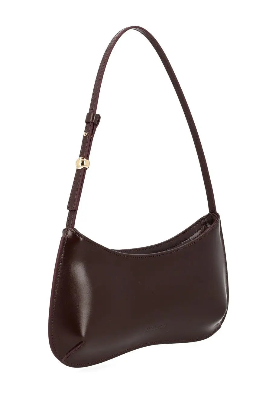 Jacquemus women’s bag bisou red sleek dark brown leather shoulder bag with minimalist design and gold-tone hardware