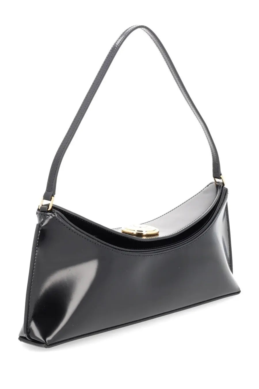 Jacquemus women’s bag ovalo black black patent leather handbag with sleek curved design and gold-tone hardware