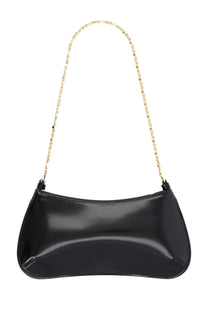 Jacquemus women’s borsa bisou chaine small shoulder bag in black glossy patent leather with gold chain strap