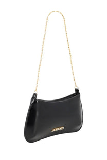 Black patent leather jacquemus borsa bisou chaine small shoulder bag with gold-tone chain strap and embossed logo