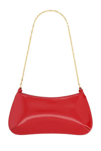 Jacquemus women’s borsa bisou chaine small glossy red patent leather shoulder bag with gold-tone chain strap
