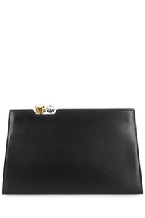Jacquemus women’s borsa le salon black black leather clutch with gold and silver spherical clasp