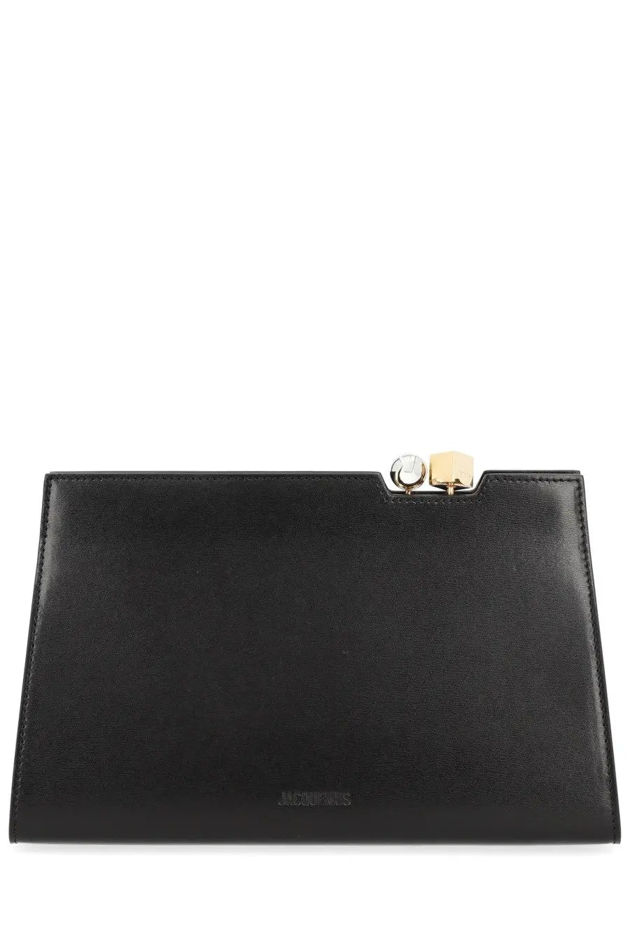 Jacquemus women’s borsa le salon black leather clutch with gold-tone and silver-toned clasp