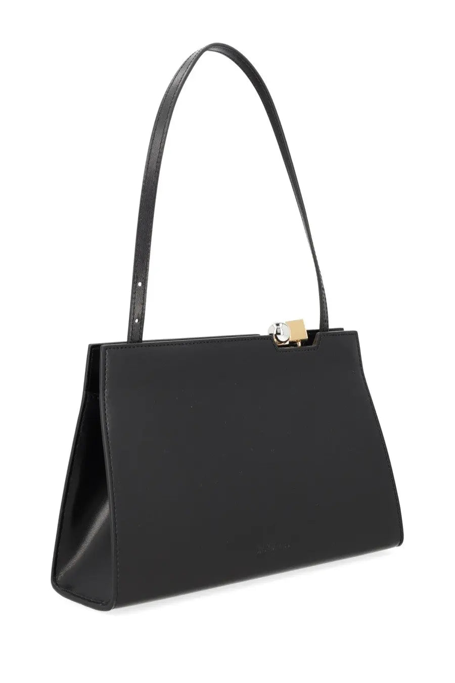 Jacquemus women’s borsa le salon black leather handbag with gold-tone clasp and slender handle