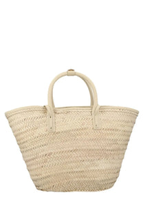 Jacquemus women’s borsa soli beige beige woven straw tote bag with leather handles and reinforced stitching