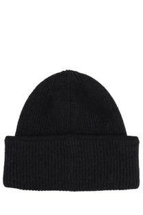 Black ribbed knit beanie with folded cuff jacquemus womens the cap in grossgrain black