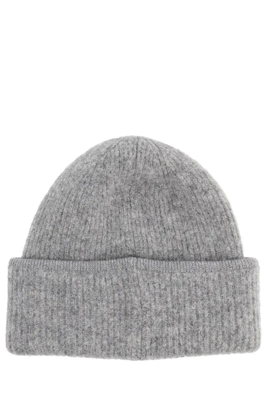A soft heather gray ribbed knit beanie with folded cuff jacquemus women’s the cap in grossgrain grey