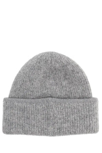 A soft heather gray ribbed knit beanie with folded cuff jacquemus women’s the cap in grossgrain grey