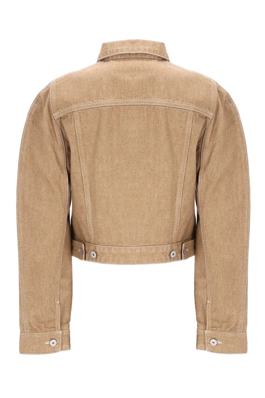Beige denim cropped jacket by Jacquemus featuring classic buttoned cuffs and collar in the Ovalo cargo style