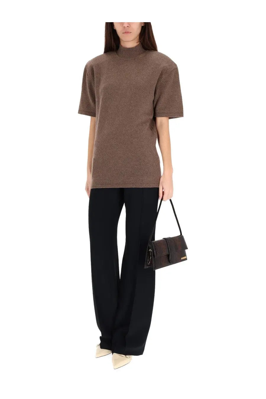 Jacquemus women’s chestnut brown textured jersey short-sleeved turtleneck top with a soft fabric finish