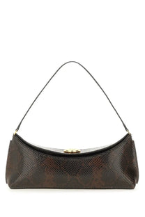 Jacquemus women’s clutch bag Ovalo brown dark brown snake-print leather with gold-tone clasp and slender shoulder strap