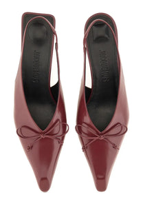 Jacquemus women’s the cubisto slingbacks red burgundy patent leather flats with a delicate bow at the toe
