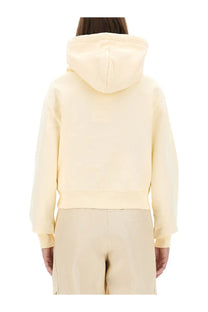 Jacquemus women’s the grosgrain hoodie beige cropped cream color soft cozy fabric relaxed fit front view