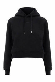 Jacquemus women’s the grosgrain hoodie black cropped hoodie with drawstrings and silver-toned aglets