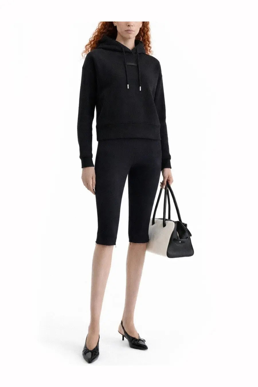 Jacquemus women’s the grosgrain black hoodie with ribbed cuffs and hem front pouch pocket and drawstring hood