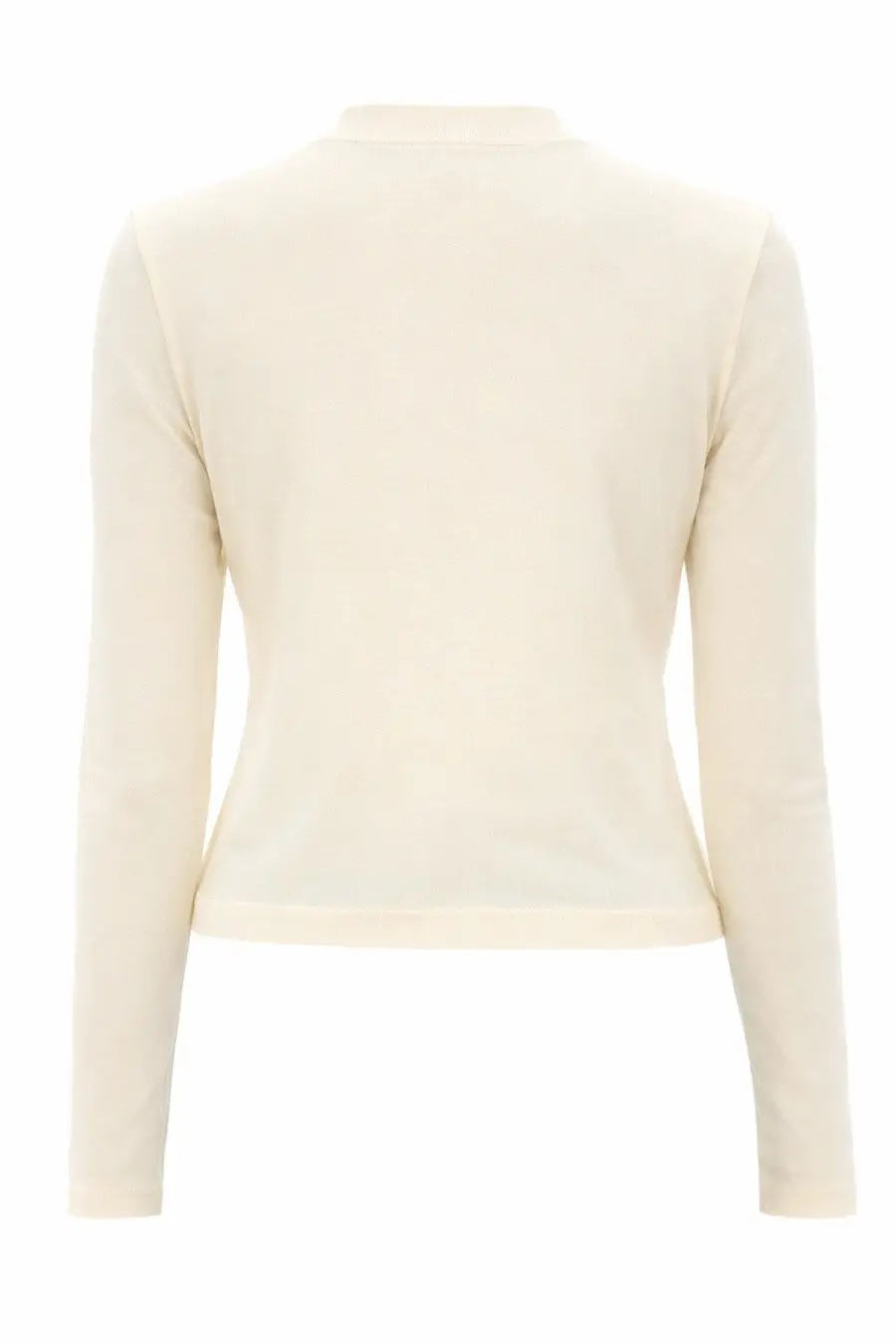 Cream-colored jacquemus women’s the grosgrain long sleeved shirt beige knit top with high neckline and fitted silhouette