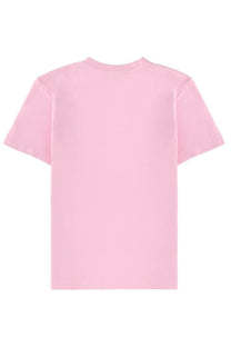 A soft pink cotton crew neck short sleeve t-shirt for women similar to jacquemus grosgrain short sleeve shirt blue