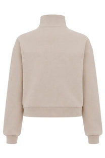 Beige jacquemus women’s cropped turtleneck sweatshirt with ribbed cuffs and hem in grosgrain material