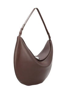 Jacquemus women’s large brown leather hobo bag ovalo with curved silhouette and silver toned hardware