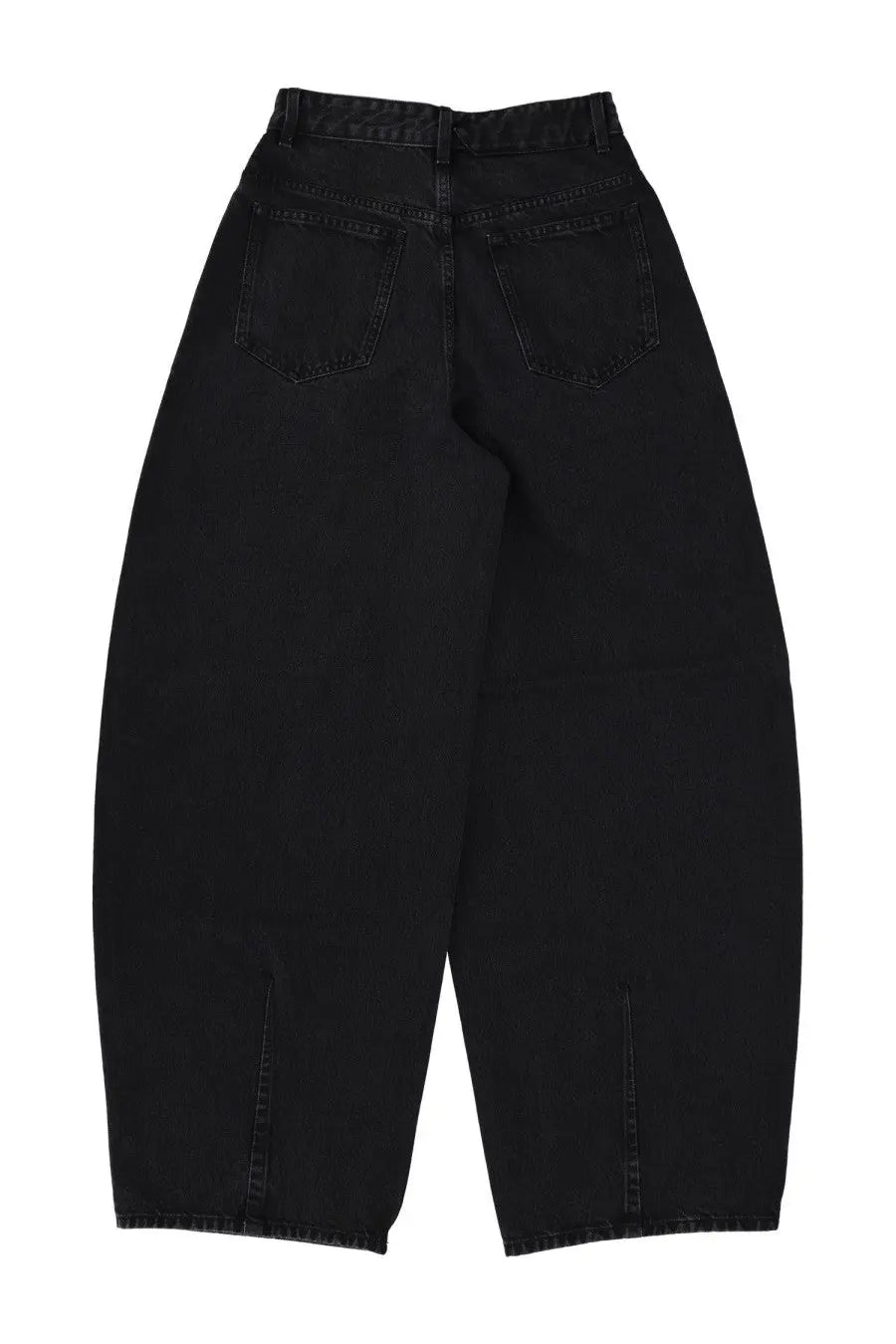 Jacquemus women’s jeans ovalo black high waist wide-leg black denim pants with straight-cut legs front view