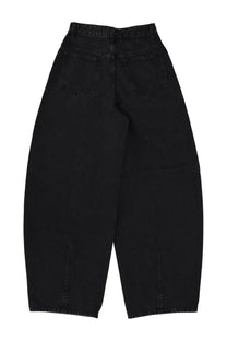 Jacquemus women’s jeans ovalo black high waist wide-leg black denim pants with straight-cut legs front view