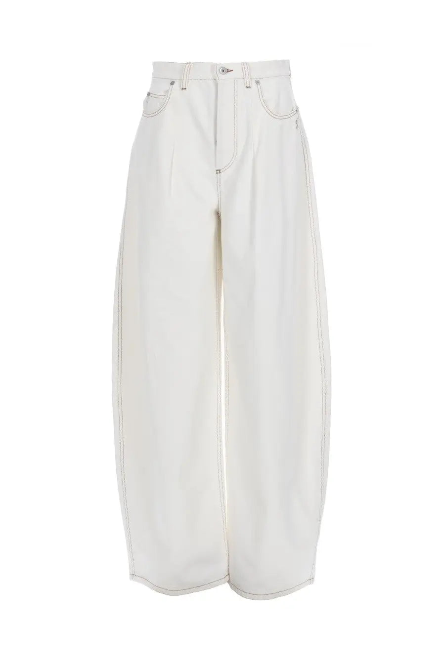 JACQUEMUS women’s white high waist wide-leg denim pants with contrasting stitching and ovalo design