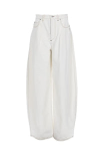 JACQUEMUS women’s white high waist wide-leg denim pants with contrasting stitching and ovalo design