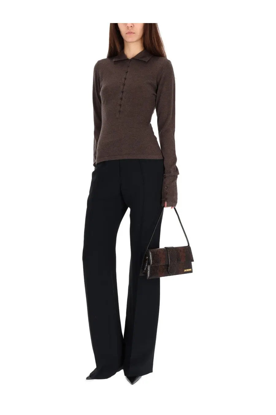 Jacquemus women’s brown leather mini crossbody bag with textured front panel and gold-tone hardware