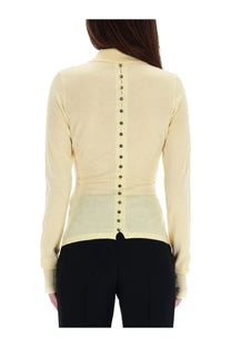 Jacquemus women’s knitted polo yellow pale yellow long-sleeved knit cardigan with button closure and sheer waist panel