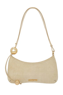 Jacquemus women’s la borsa bisou perle beige cream crocodile-embossed leather shoulder bag with gold hardware and toggle closure