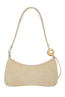 Jacquemus women’s la borsa bisou perle beige shoulder bag in beige crocodile-embossed leather with gold circular clasp
