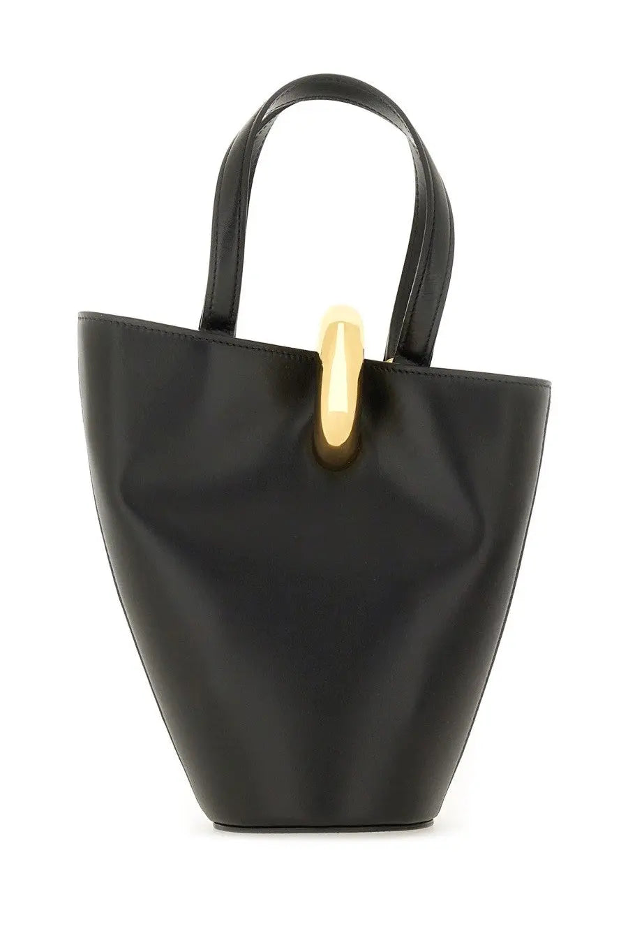 Black leather jacquemus women’s la petite poupee bucket bag with gold-tone cylindrical clasp
