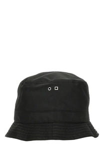 Jacquemus women’s le bob ovalie black bucket hat with subtle textured fabric and silver metal accents on front